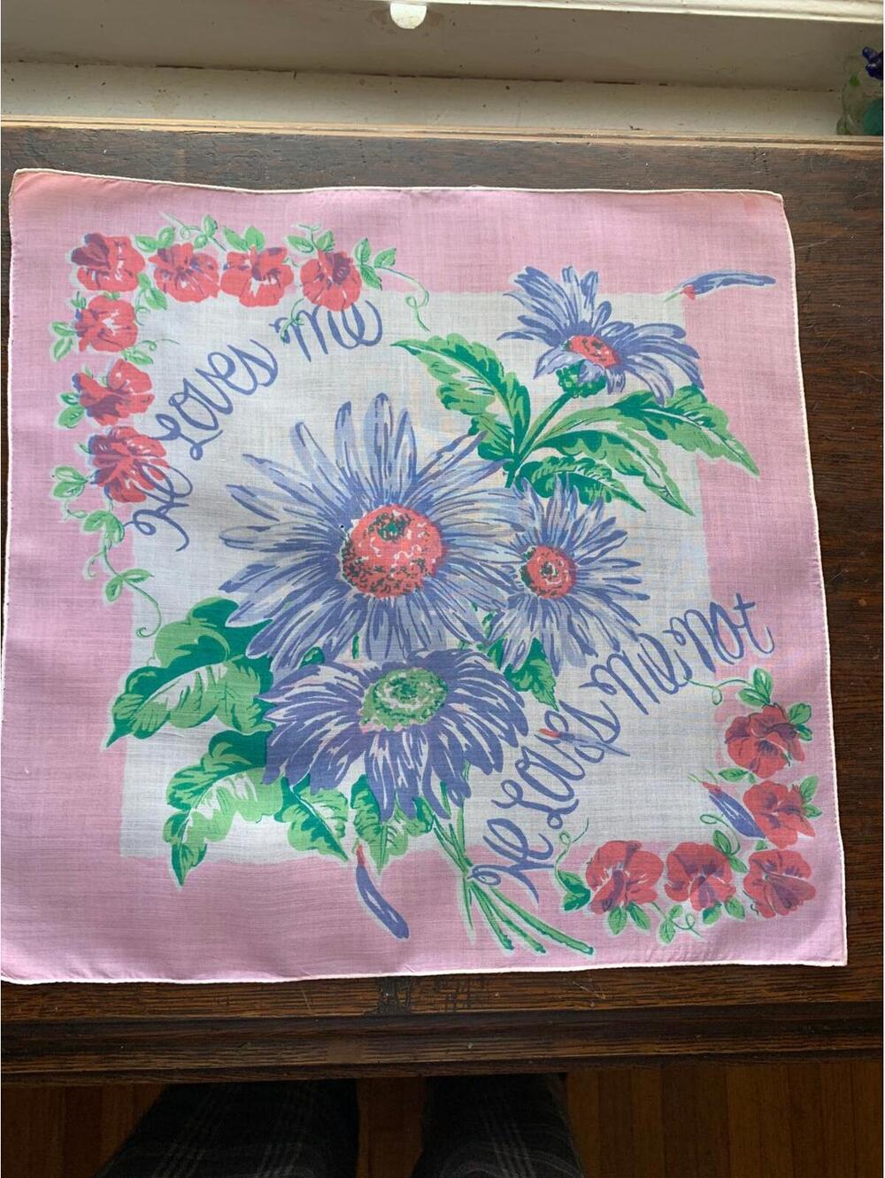 Vintage He Loves Me He Loves Me Not Handkerchief
